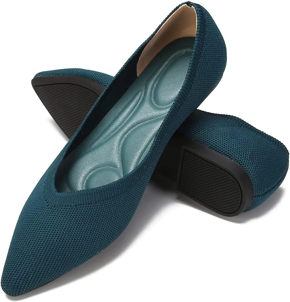 EnllerviiD Women's Flats Breathable Knit Pointed Flats Loafers Shoes,Work Flats Office Shoes Comfortable Flexible Mule Shoes Ballet Flats