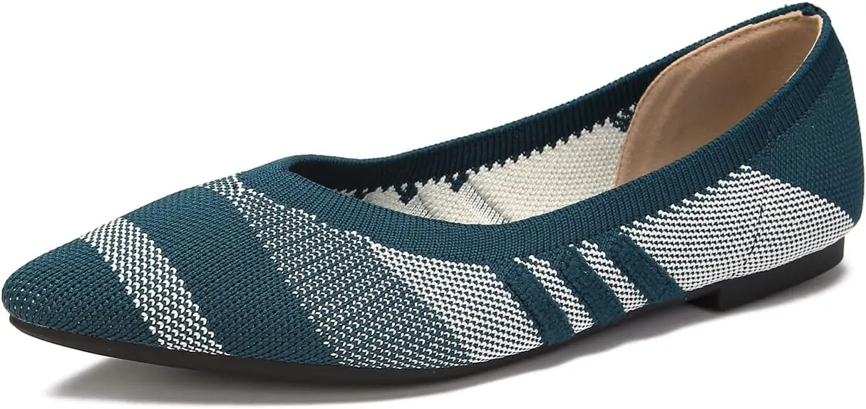 EnllerviiD Women's Flats Breathable Knit Pointed Flats Loafers Shoes,Work Flats Office Shoes Comfortable Flexible Mule Shoes Ballet Flats