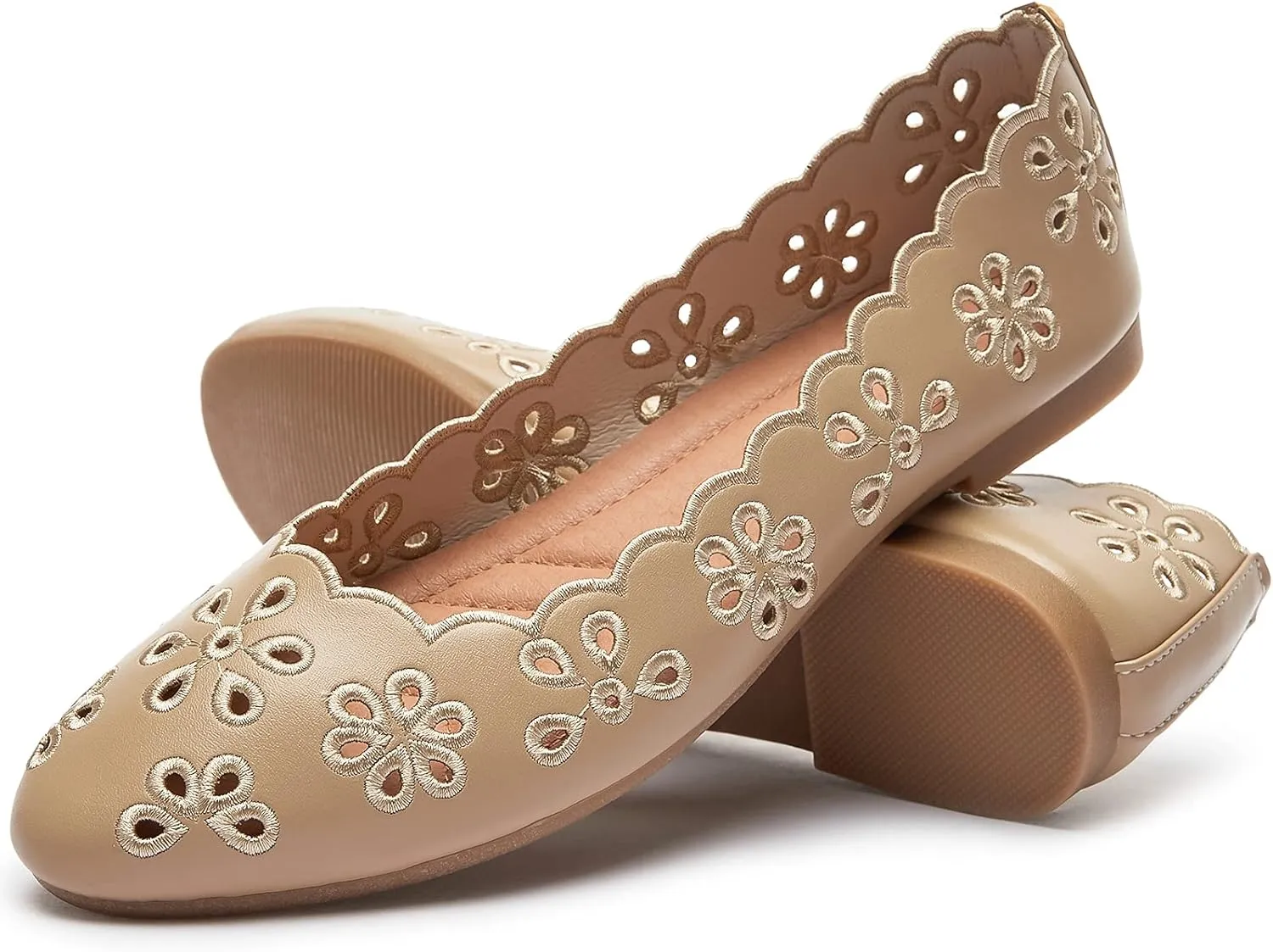 FRACORA Women's Ballet Flats Black PU Leather Dress Shoes Comfortable Round Toe Slip on Flats with Breathable Eyelets