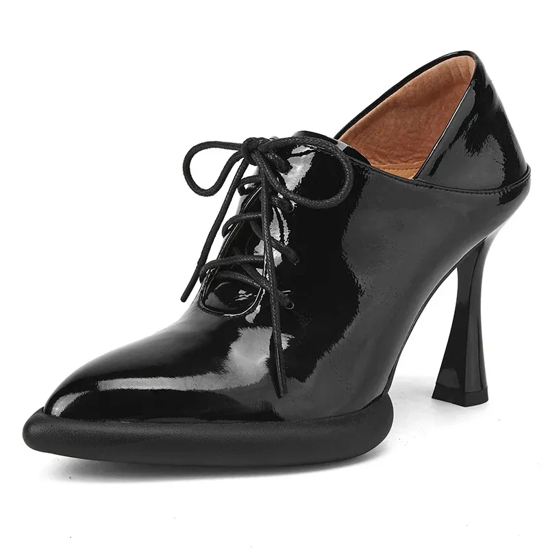 Genuine Leather High Heels Platform Lace Up Shoes