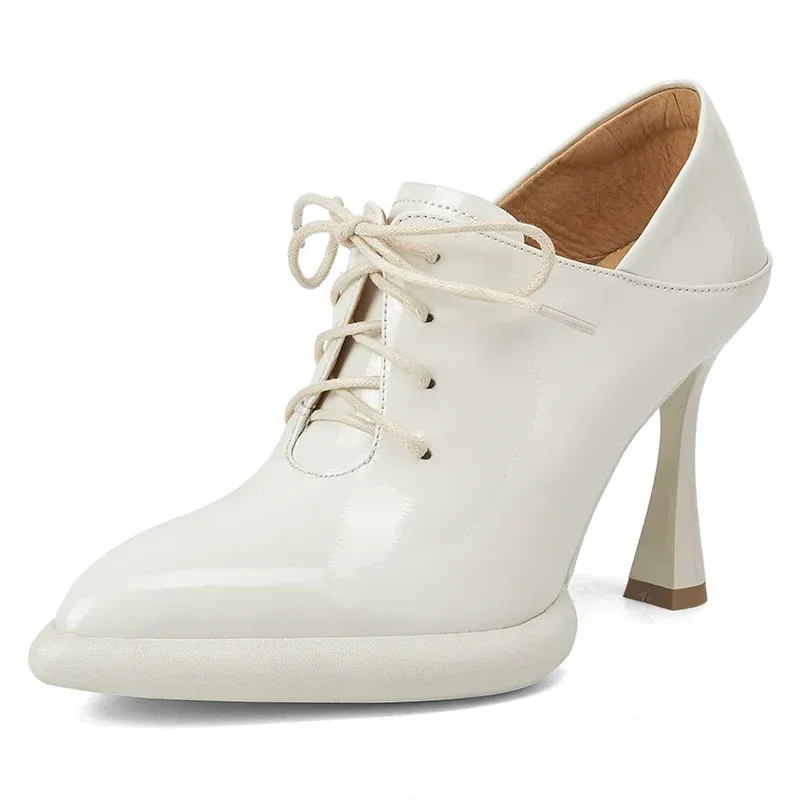 Genuine Leather High Heels Platform Lace Up Shoes
