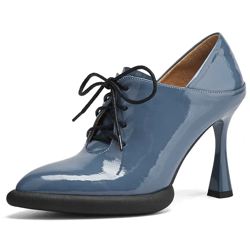 Genuine Leather High Heels Platform Lace Up Shoes