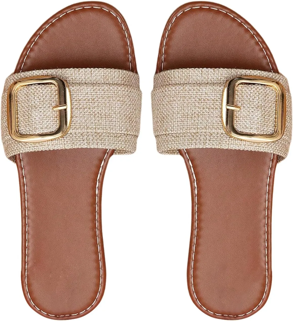 GORGLITTER Women's Trendy Chain Flat Sandals Strappy Slide Sandals Vacation Sandals