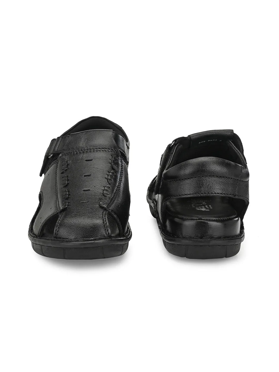 HITZ9602 Men's Black Leather Casual Velcro Sandals
