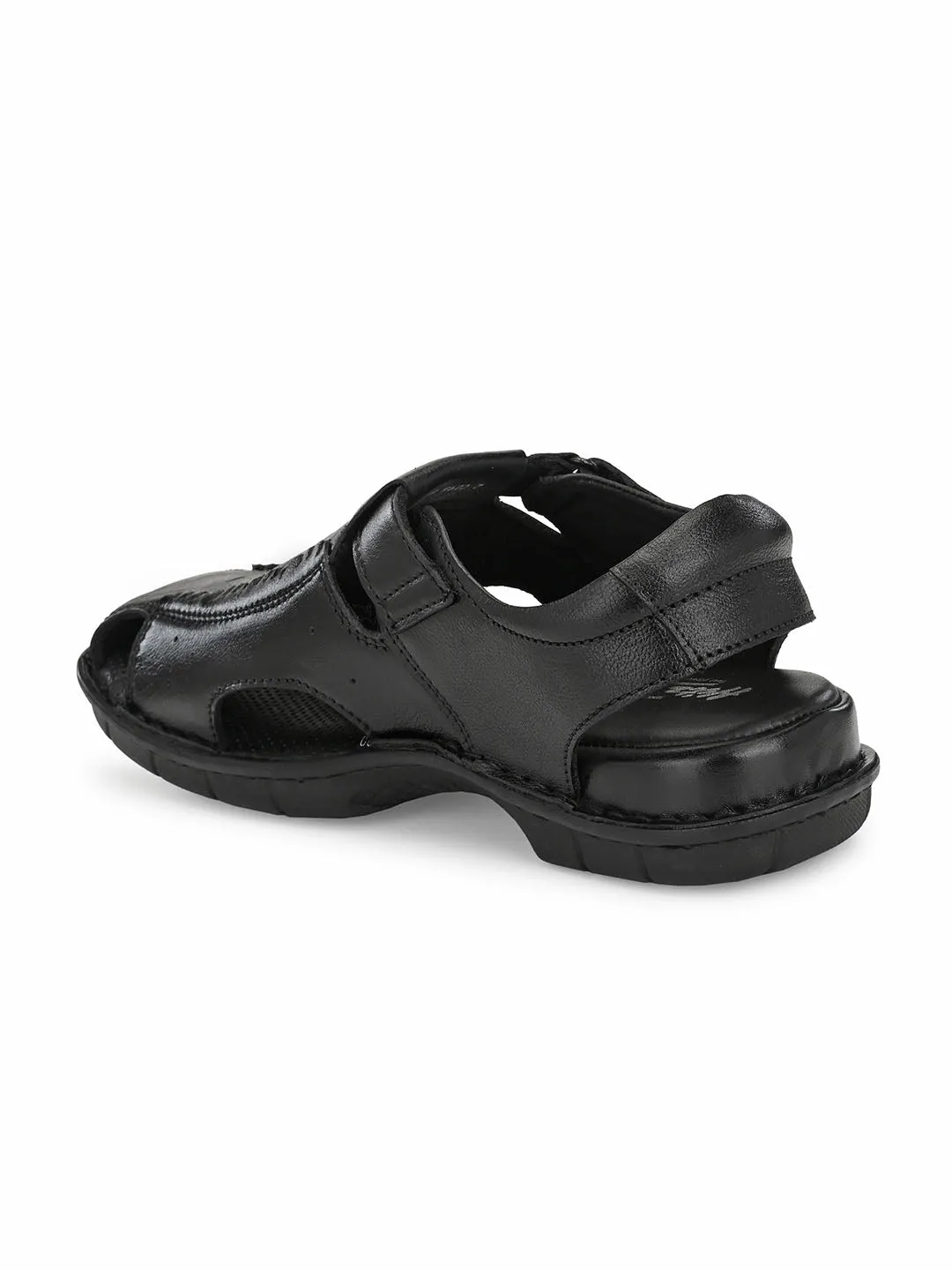 HITZ9602 Men's Black Leather Casual Velcro Sandals