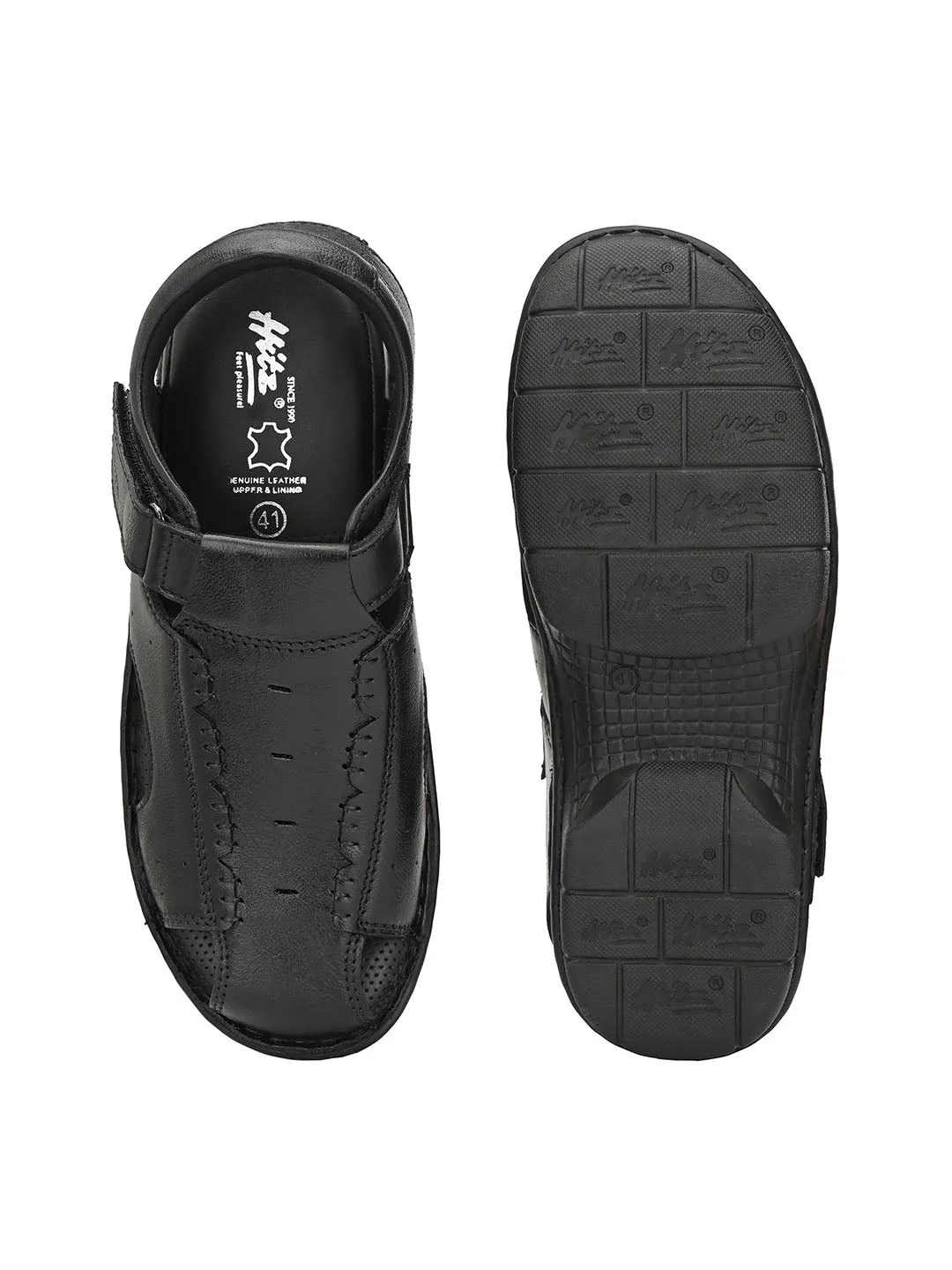 HITZ9602 Men's Black Leather Casual Velcro Sandals
