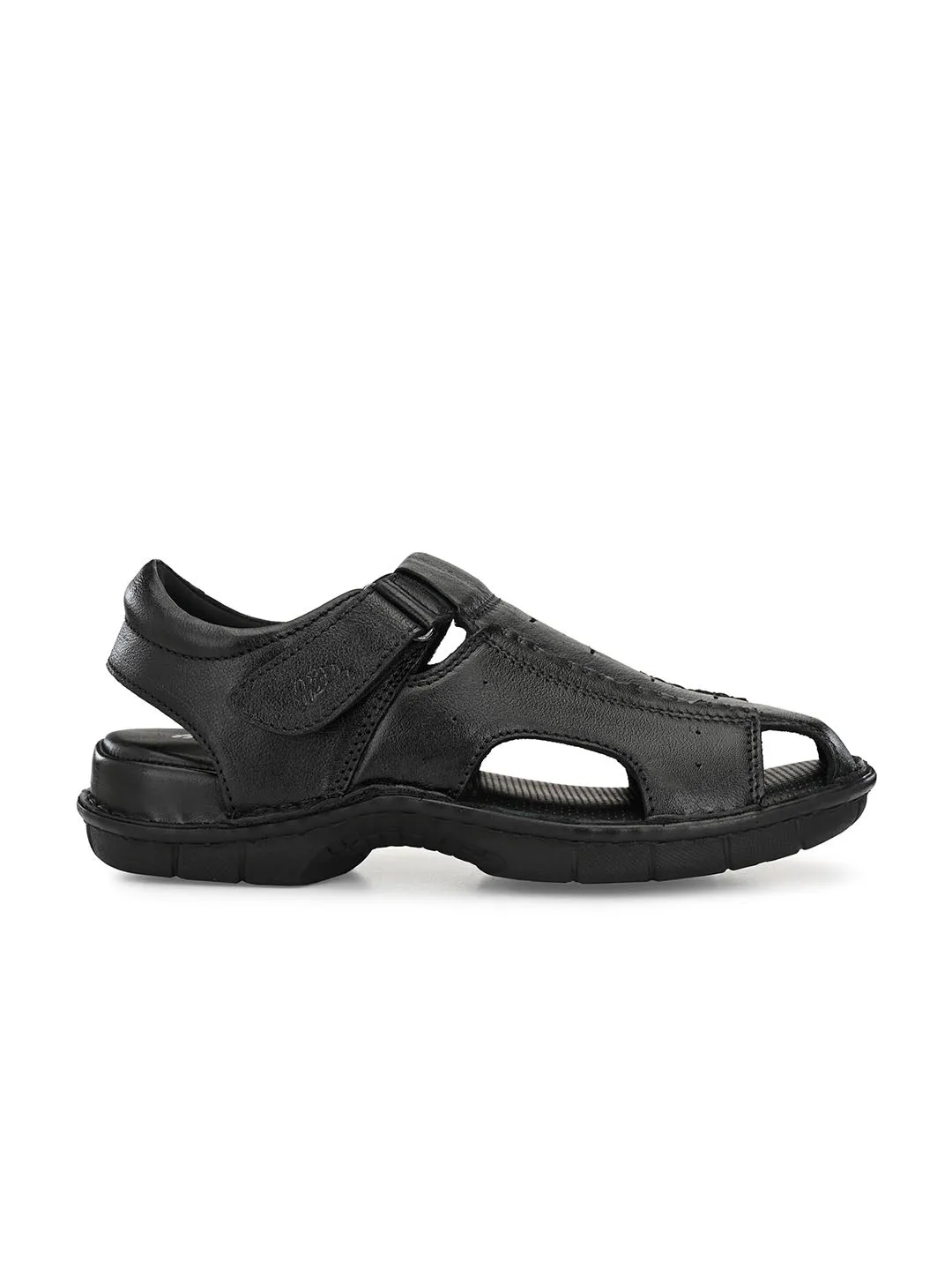 HITZ9602 Men's Black Leather Casual Velcro Sandals