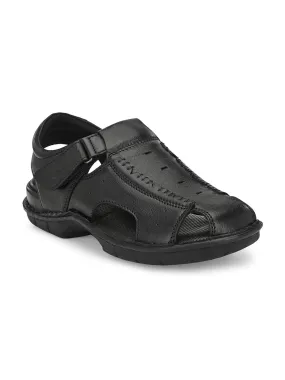 HITZ9602 Men's Black Leather Casual Velcro Sandals