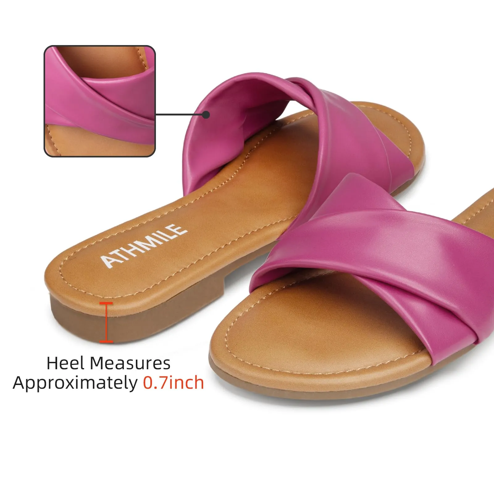 Hot Pink Casual Leather Summer Flat Sandals