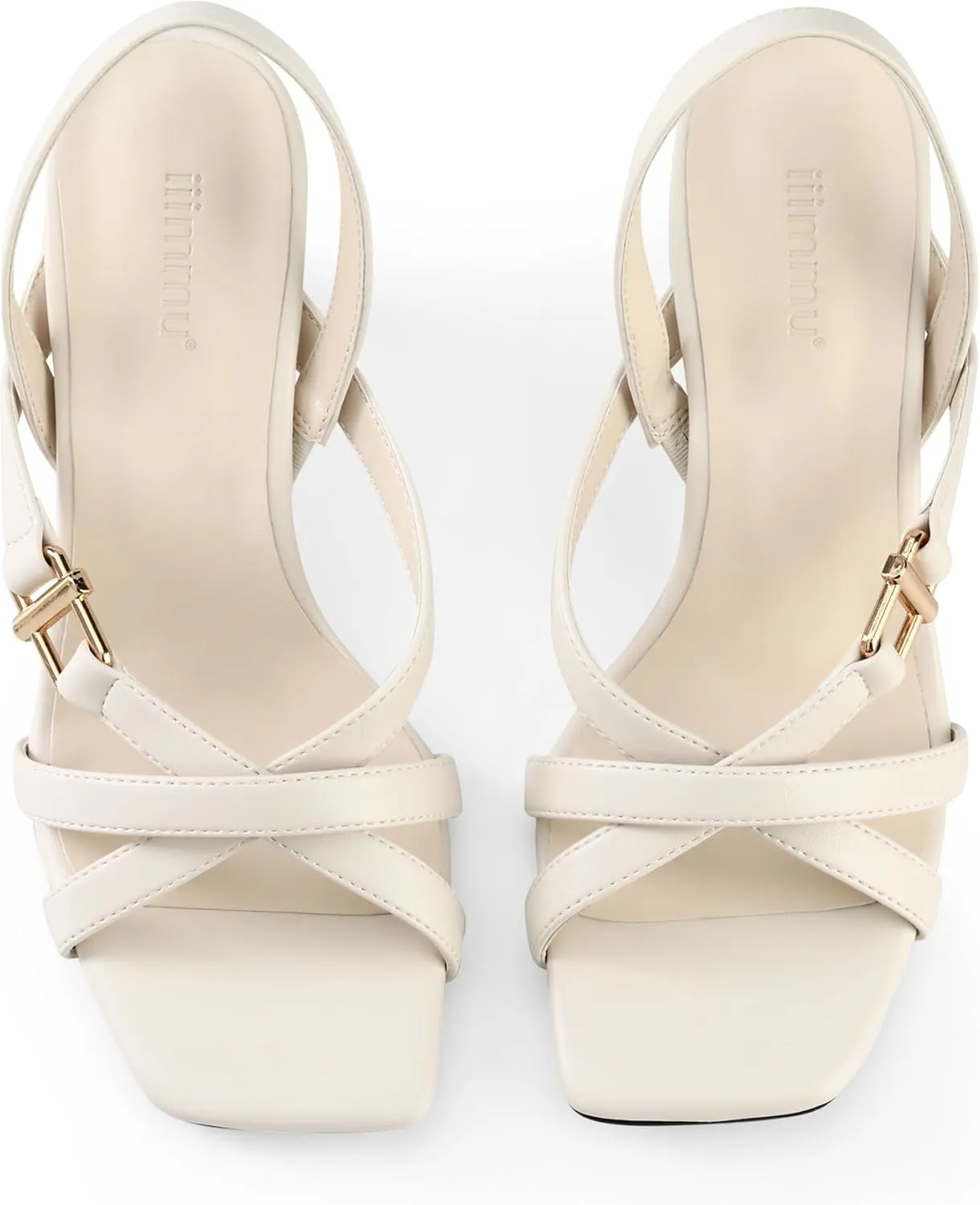 iiimmu Women's Square Open Toe Strappy Sandals With 2.5 IN Kitten Heels, Cute and Elegant Summer Low Heels, PU Leather