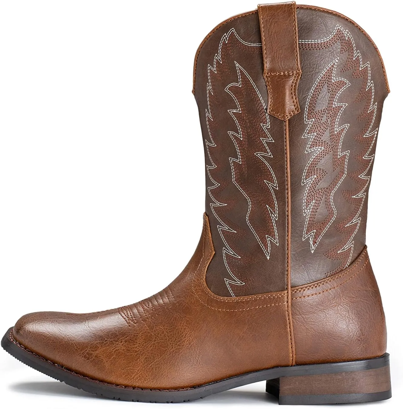 IUV Cowboy Boots For Men Wide Foot Square Toe Western Boots with Classic Embroidered Durable Slip on Boots