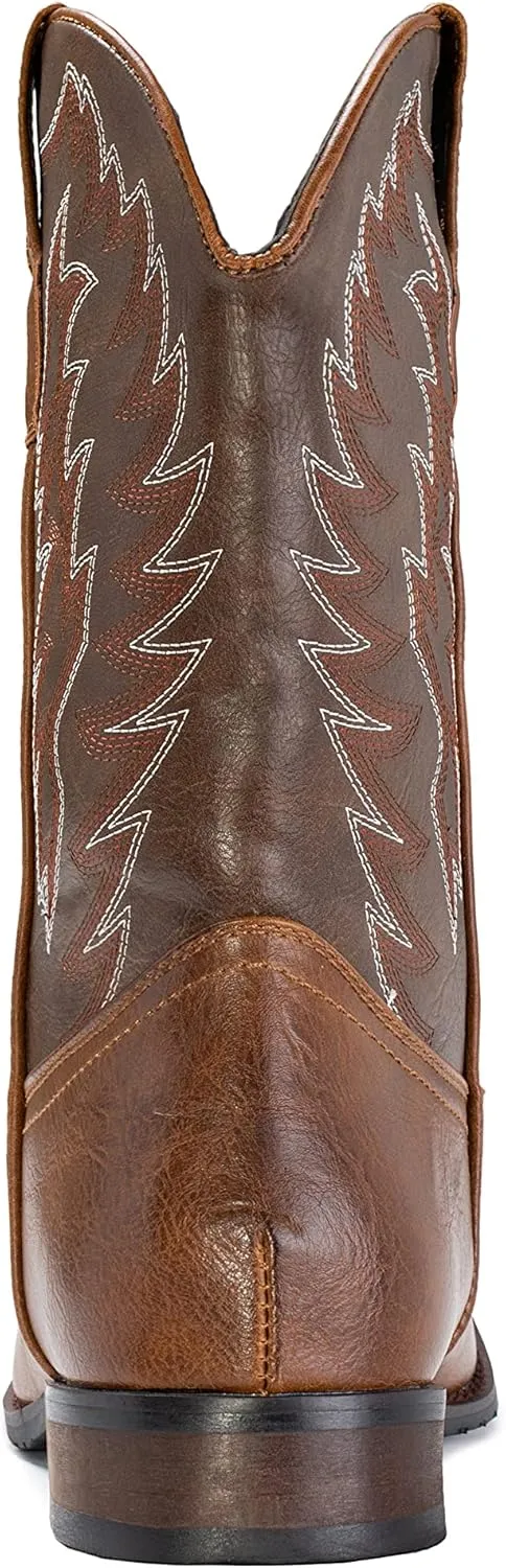 IUV Cowboy Boots For Men Wide Foot Square Toe Western Boots with Classic Embroidered Durable Slip on Boots