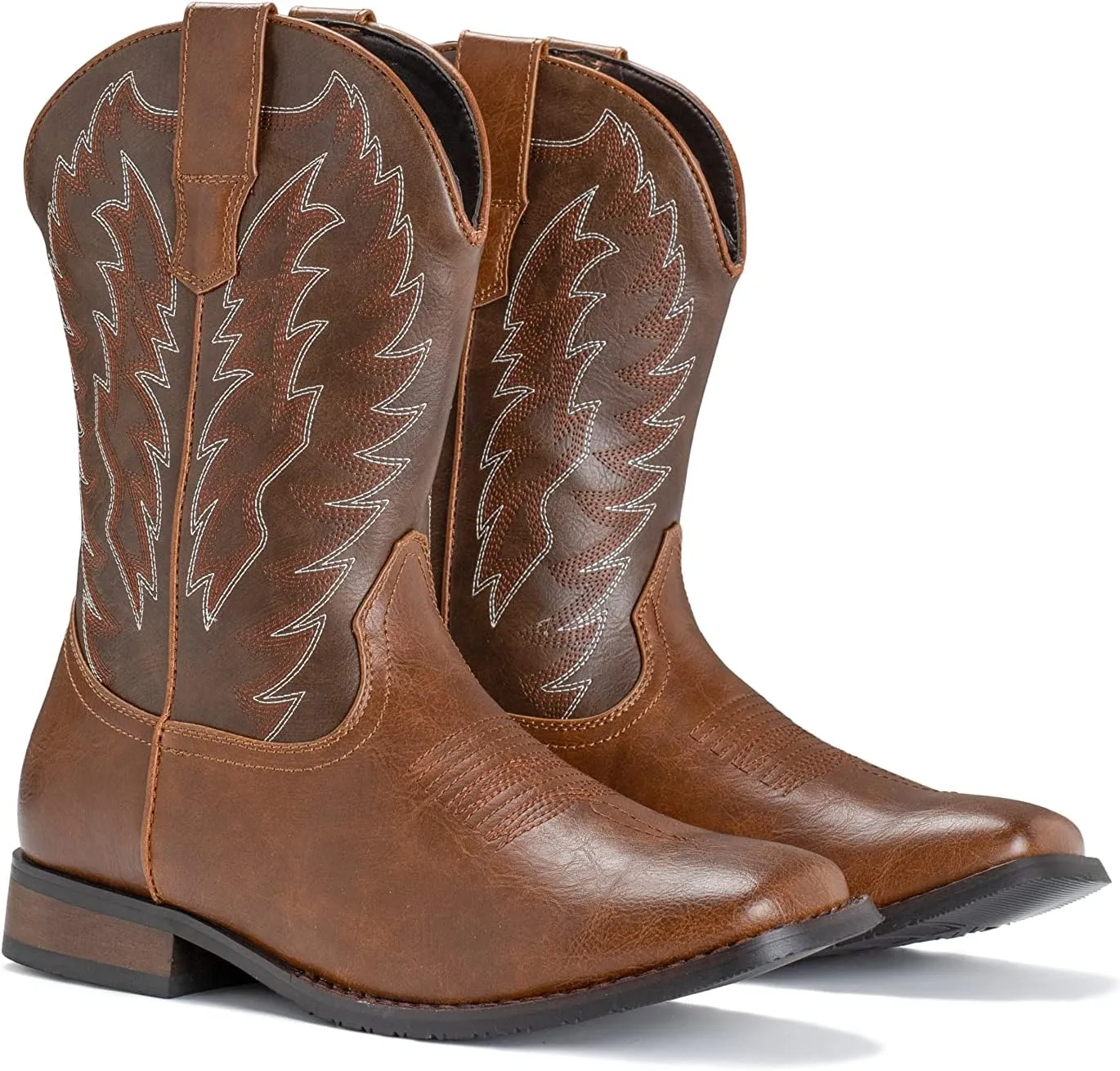 IUV Cowboy Boots For Men Wide Foot Square Toe Western Boots with Classic Embroidered Durable Slip on Boots