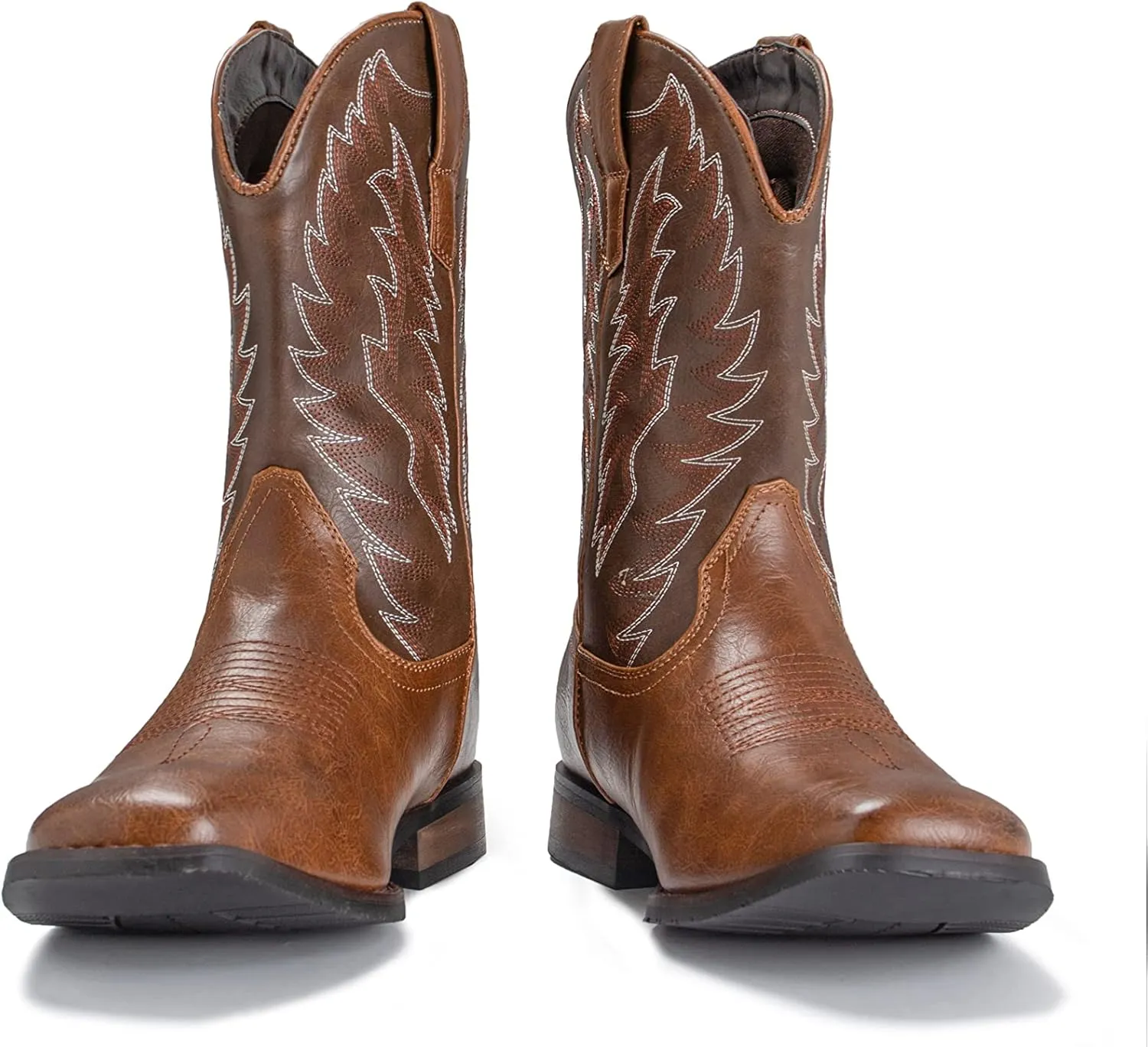 IUV Cowboy Boots For Men Wide Foot Square Toe Western Boots with Classic Embroidered Durable Slip on Boots