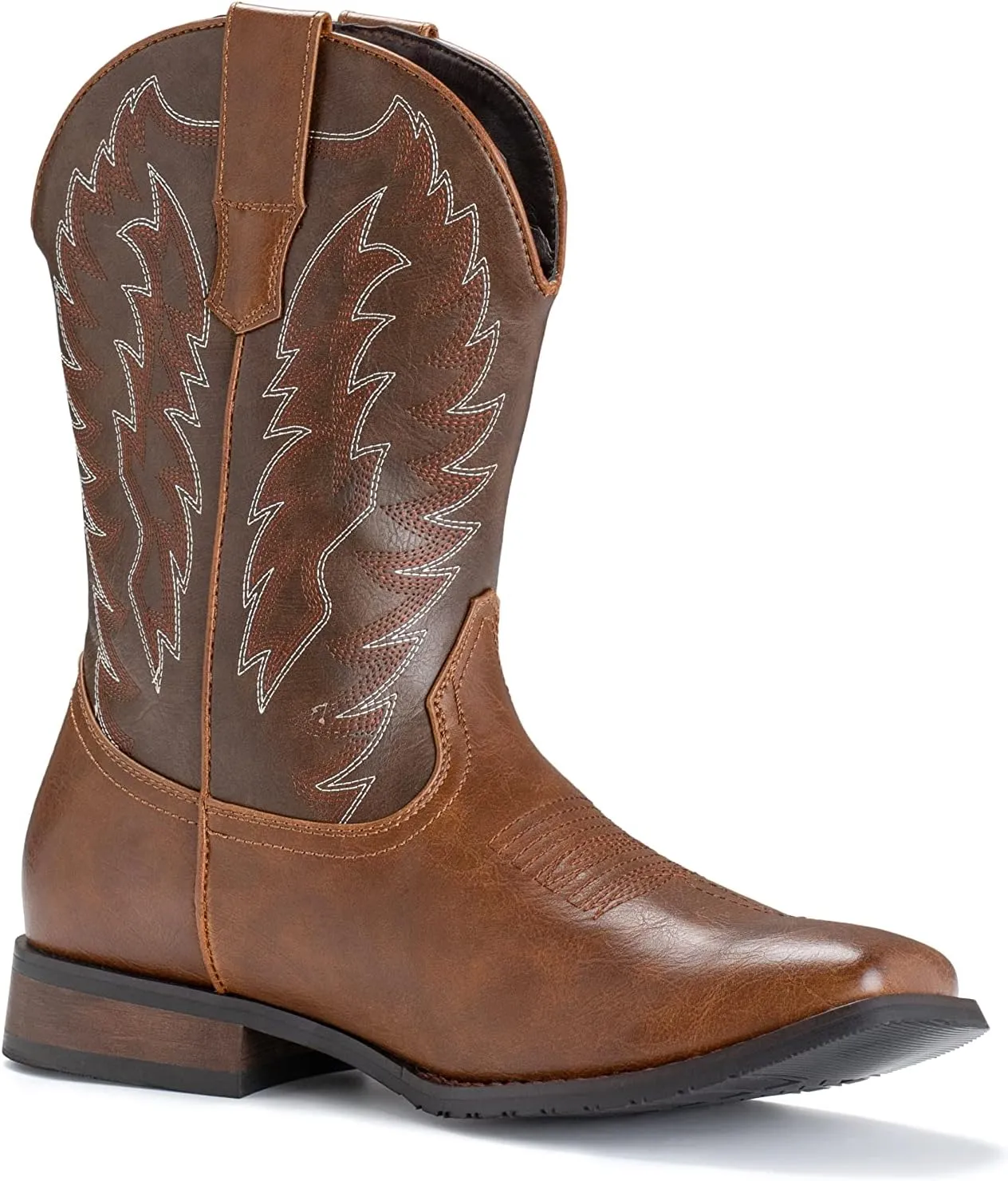 IUV Cowboy Boots For Men Wide Foot Square Toe Western Boots with Classic Embroidered Durable Slip on Boots