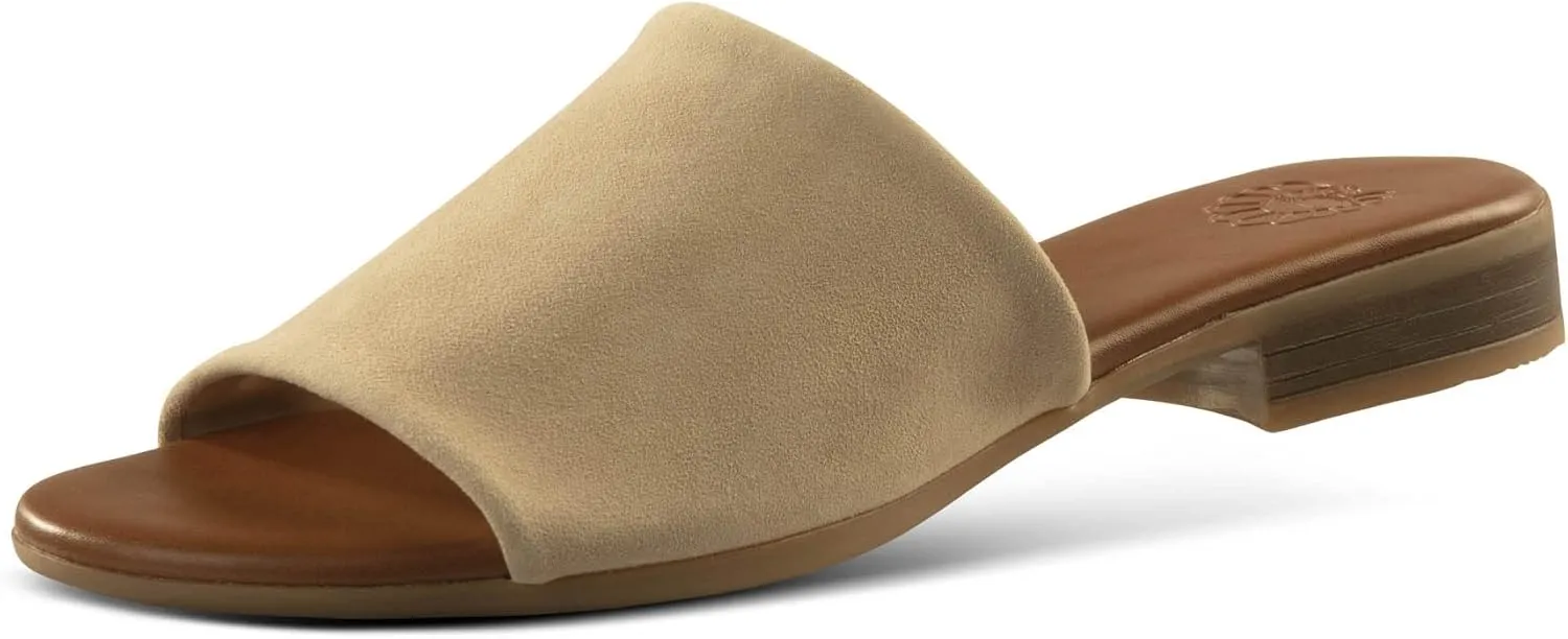 JATAREA Womens Slip-On Leather Flat Sandals with Round Open Toe | Classic and Trendy Slippers - CAVERY