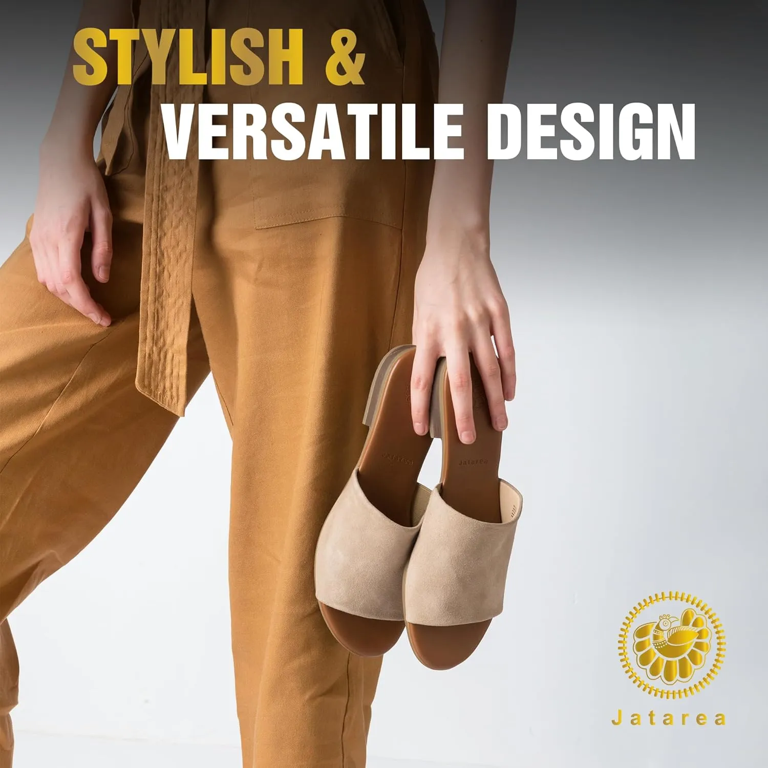 JATAREA Womens Slip-On Leather Flat Sandals with Round Open Toe | Classic and Trendy Slippers - CAVERY