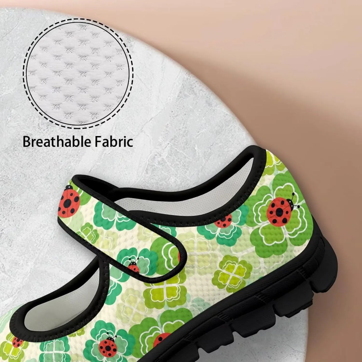 Jeiento St Patrick's Day Mesh Flats for Women Round Toe Ballet Flats Mary Jane Flats