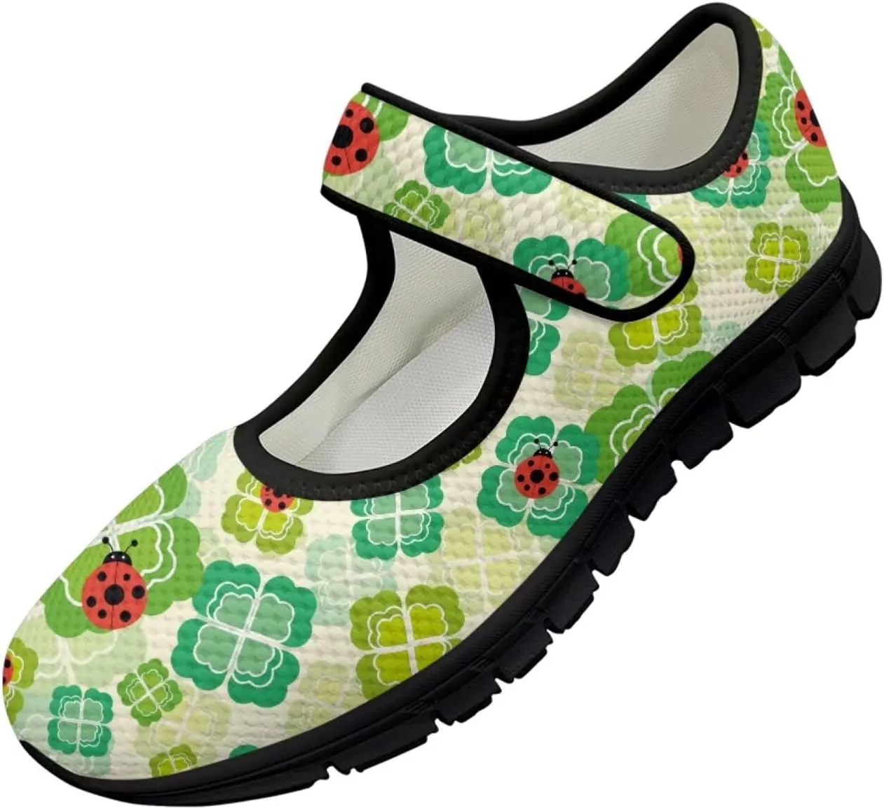 Jeiento St Patrick's Day Mesh Flats for Women Round Toe Ballet Flats Mary Jane Flats