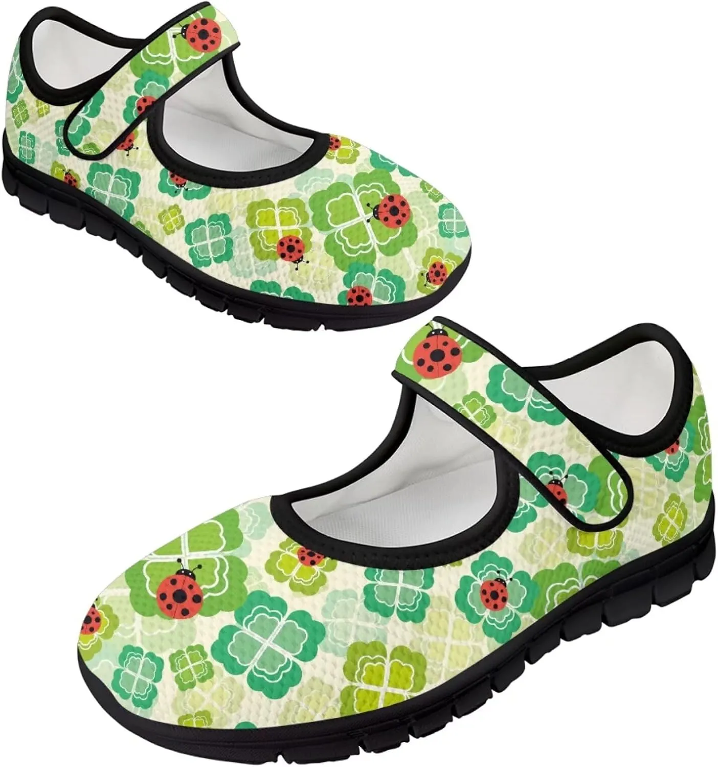 Jeiento St Patrick's Day Mesh Flats for Women Round Toe Ballet Flats Mary Jane Flats