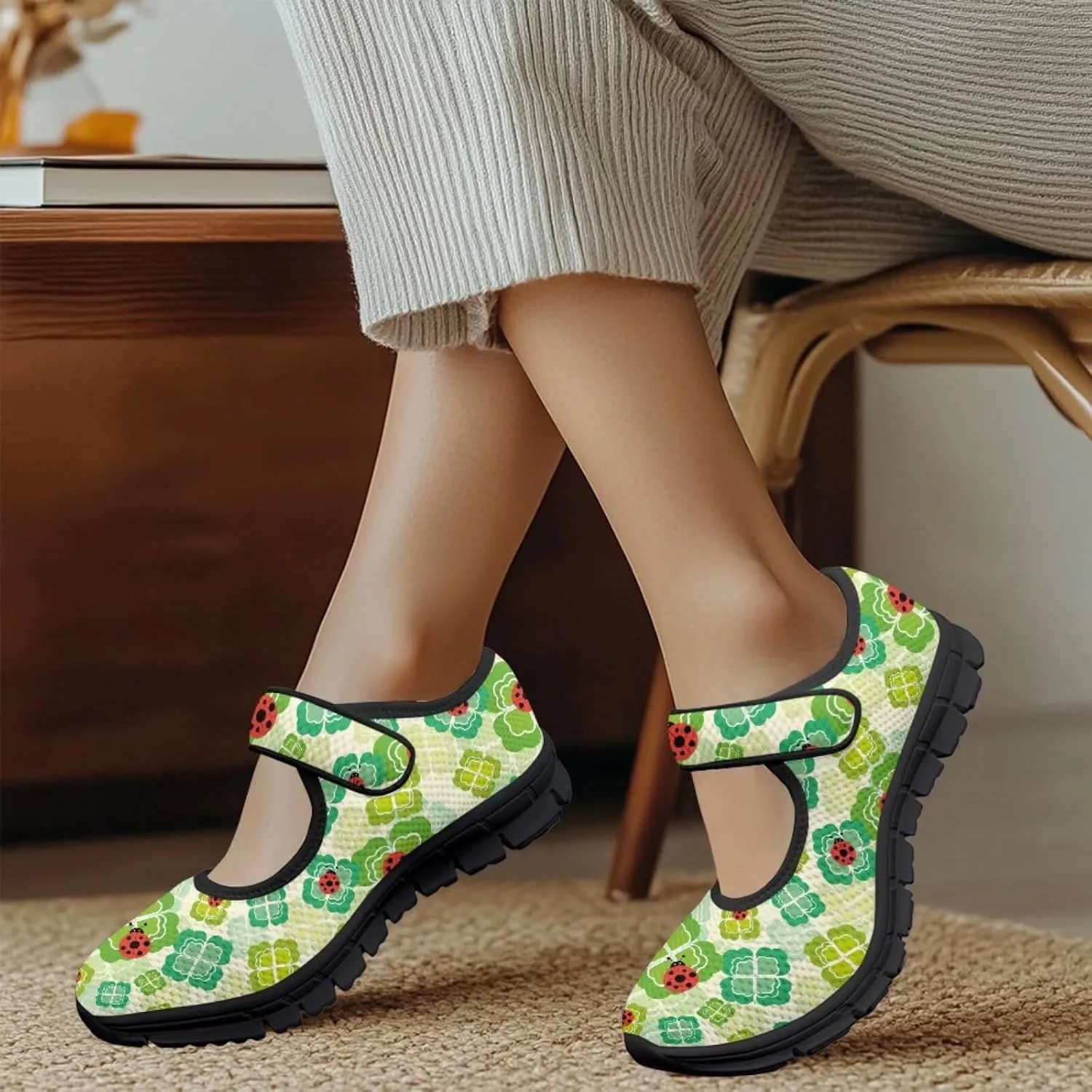 Jeiento St Patrick's Day Mesh Flats for Women Round Toe Ballet Flats Mary Jane Flats