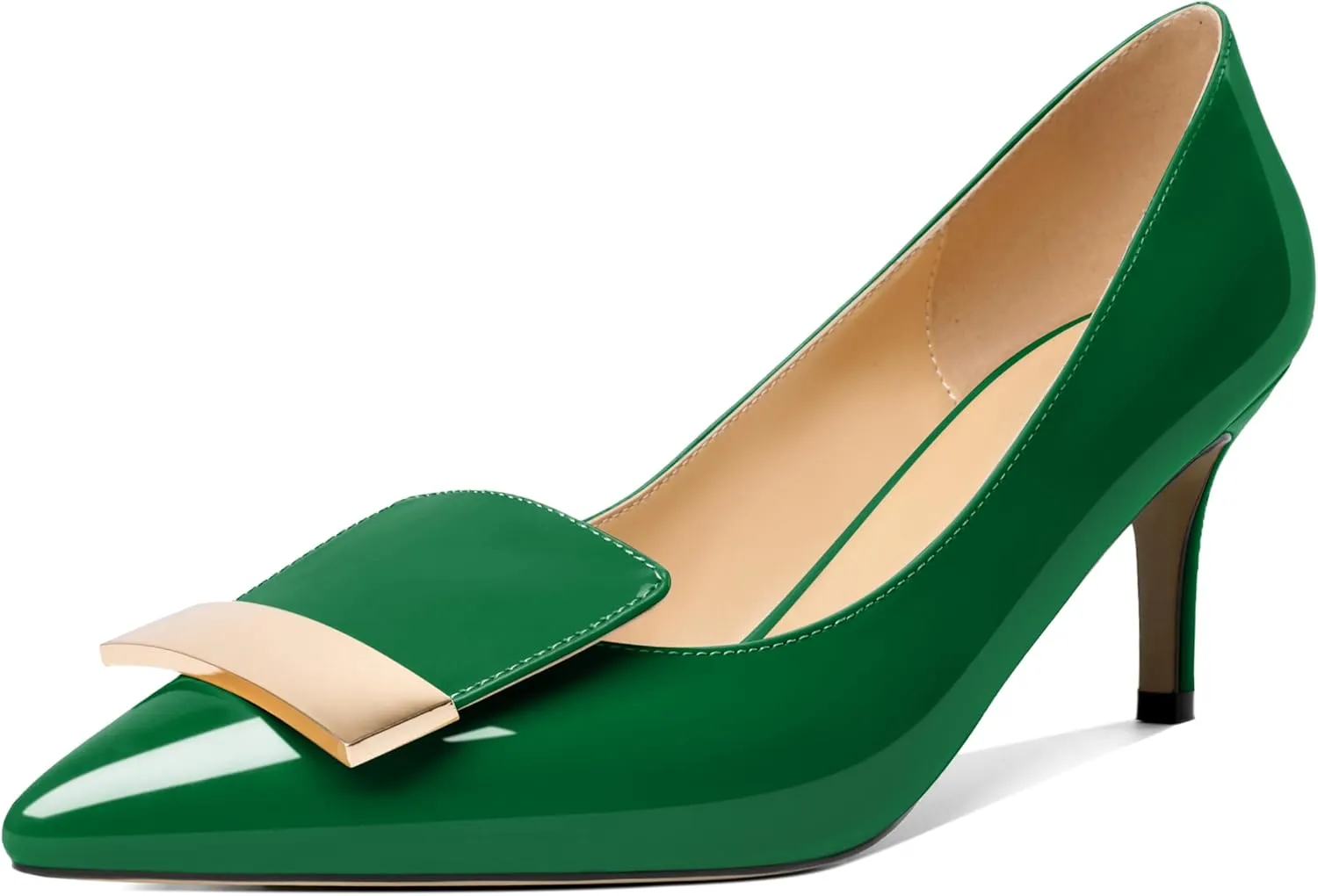 Joseywade Women's Low Heel Pumps Kitten Heels Pumps Buckle Pointed Toe Slip on 2.5 Inch Elegant Patent Dressy Shoes