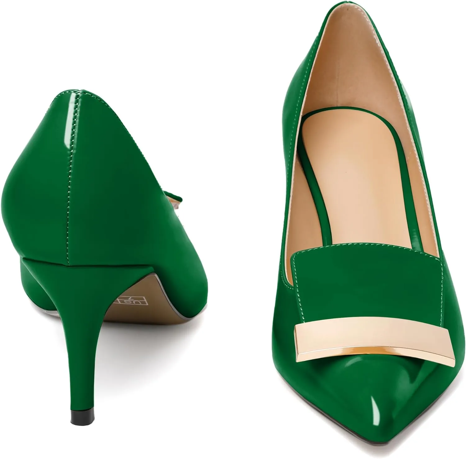 Joseywade Women's Low Heel Pumps Kitten Heels Pumps Buckle Pointed Toe Slip on 2.5 Inch Elegant Patent Dressy Shoes