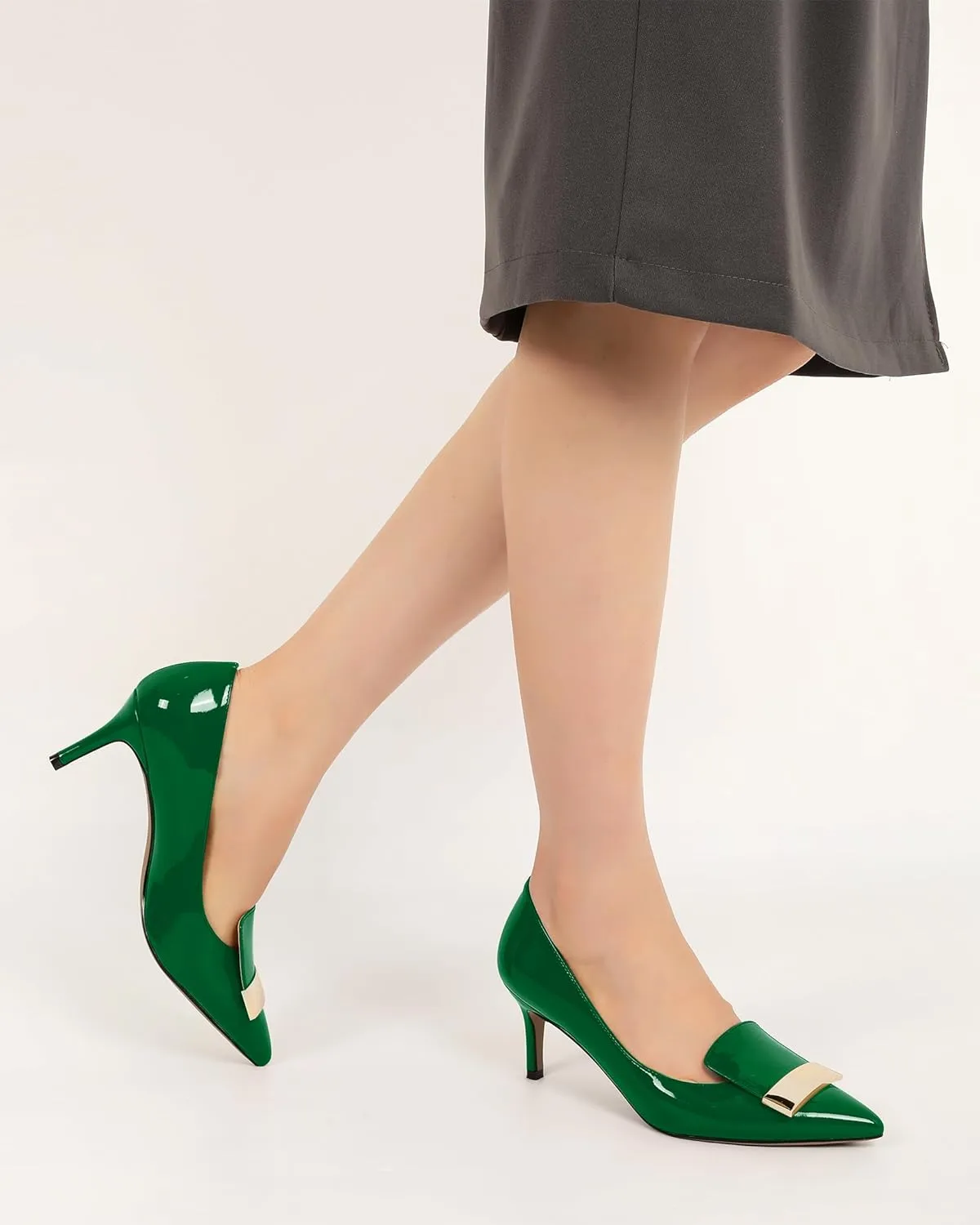 Joseywade Women's Low Heel Pumps Kitten Heels Pumps Buckle Pointed Toe Slip on 2.5 Inch Elegant Patent Dressy Shoes