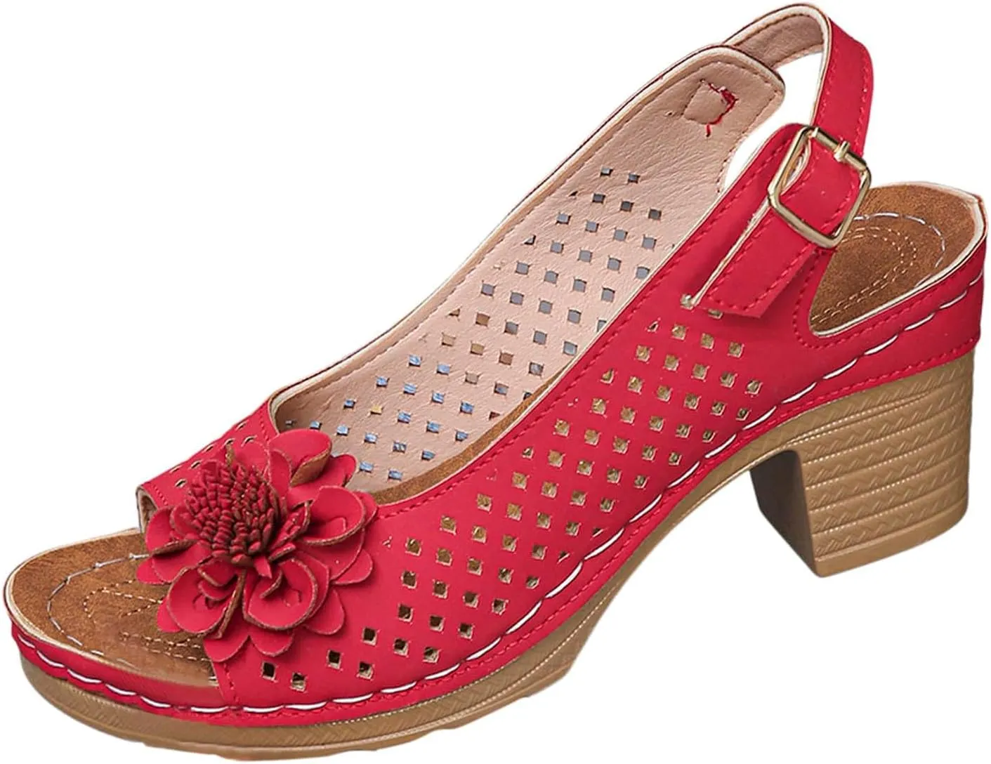 Ladies Orthopedic Sandals Slides Non Slip Beach Sandals Trendy Elegant Flowers Decor Hollow Out Low Heel Sandal with Adjustable Buckle Straps