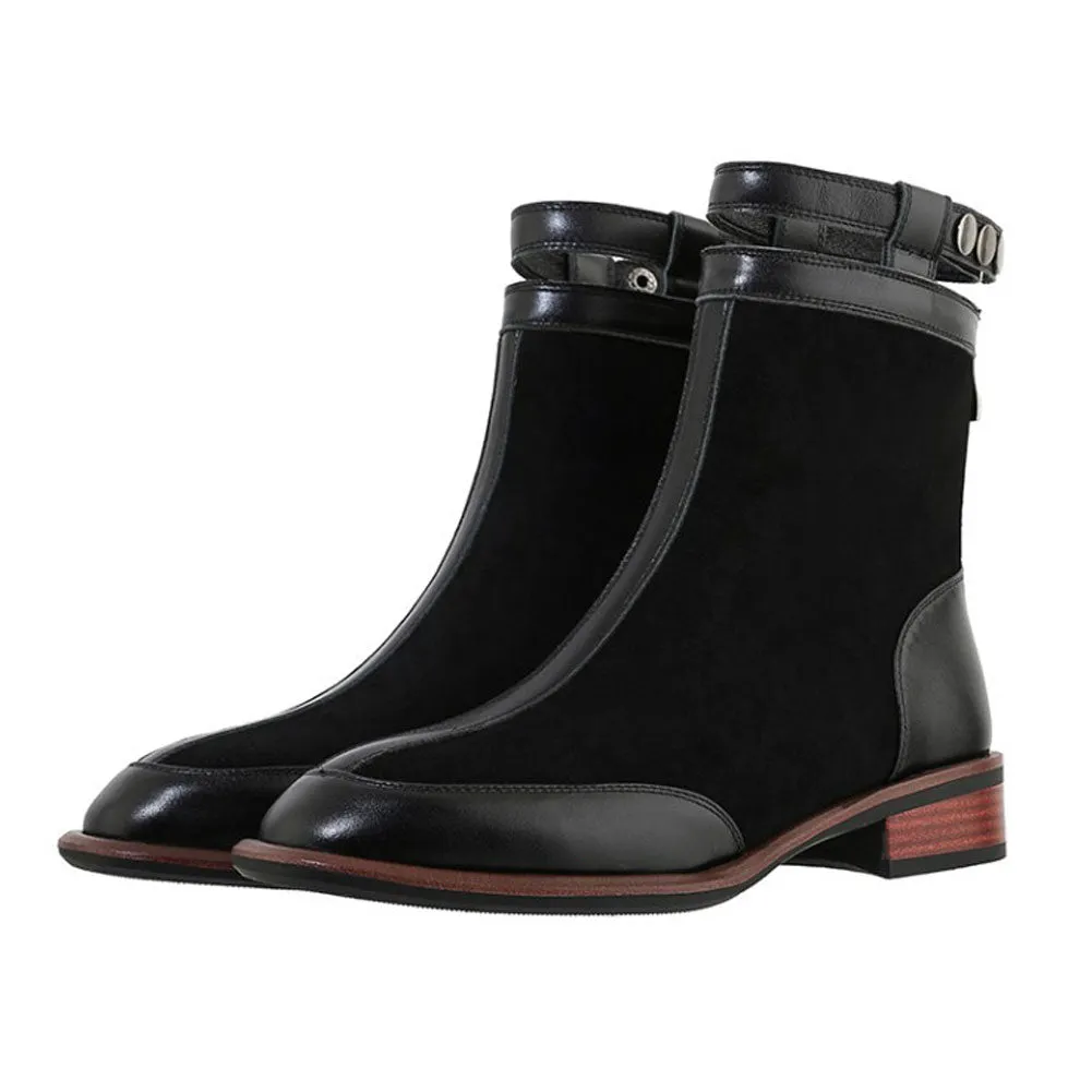 Ladies Retro Gradient Square Toe Low Heel Women Ankle Boots Zip Buckle