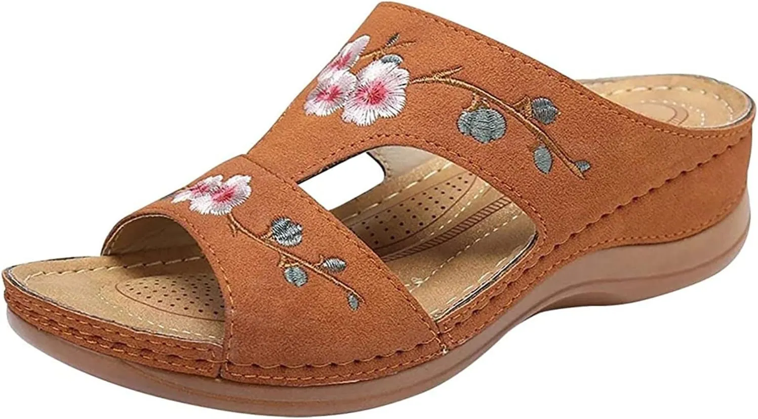 Lausiuoe Comfortable Orthopedic Sandals For Women Dressy Summer Wedge Heel Slip On Open Toe Casual Orthotic Slides Flip Flops