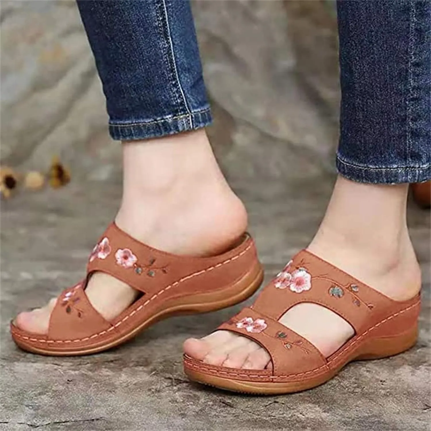 Lausiuoe Comfortable Orthopedic Sandals For Women Dressy Summer Wedge Heel Slip On Open Toe Casual Orthotic Slides Flip Flops