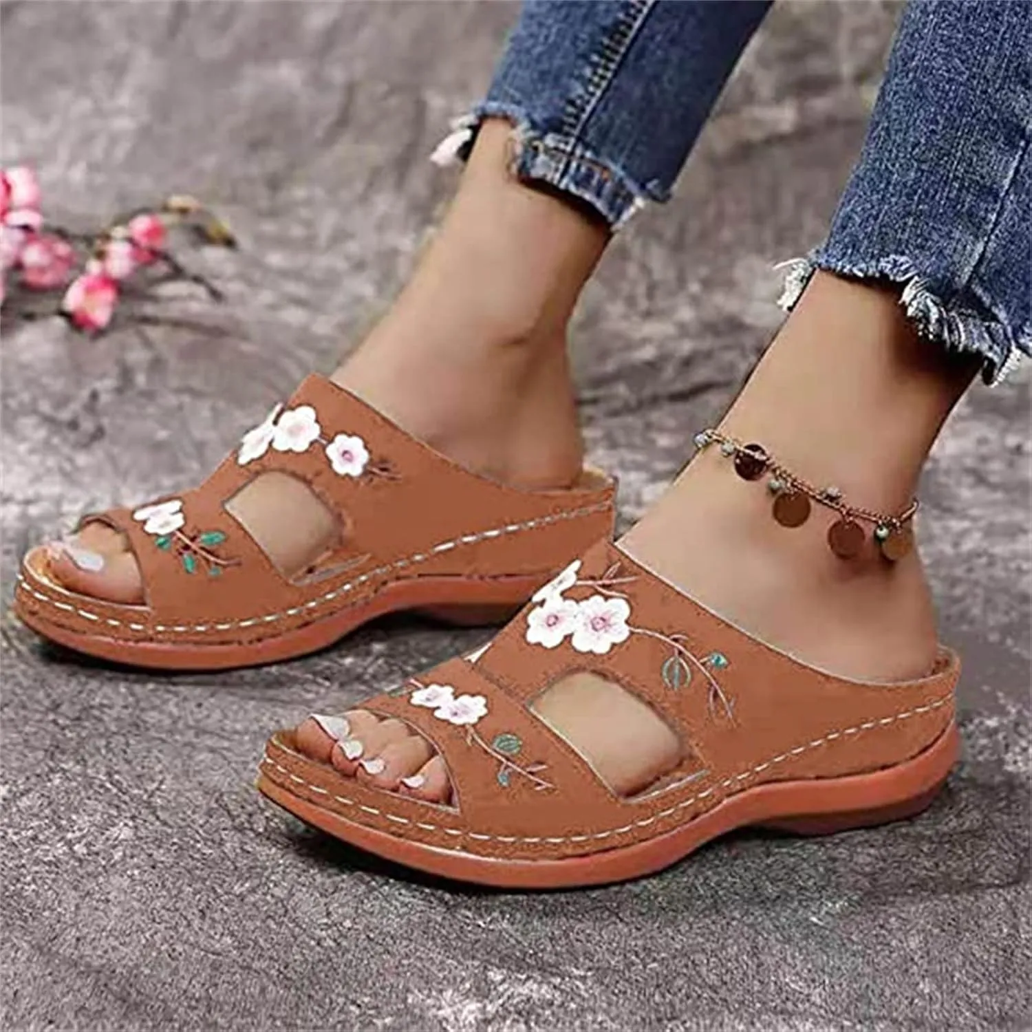 Lausiuoe Comfortable Orthopedic Sandals For Women Dressy Summer Wedge Heel Slip On Open Toe Casual Orthotic Slides Flip Flops