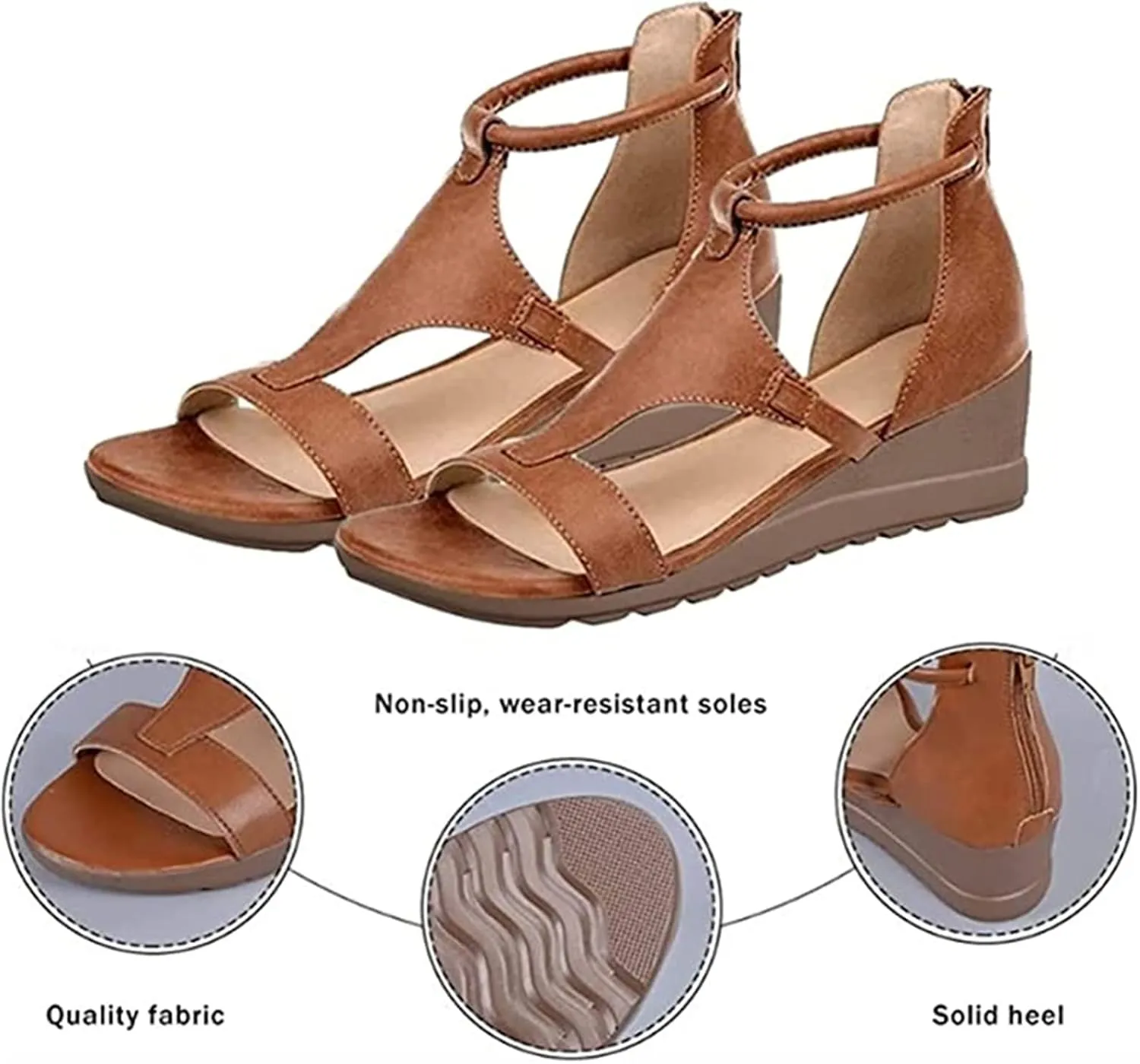 Lausiuoe Sandals Women Comfortable Dressy Heel Wedges Sandals Open Toe Ankle Strap Casual Summer Boho Beach Platform Sandals