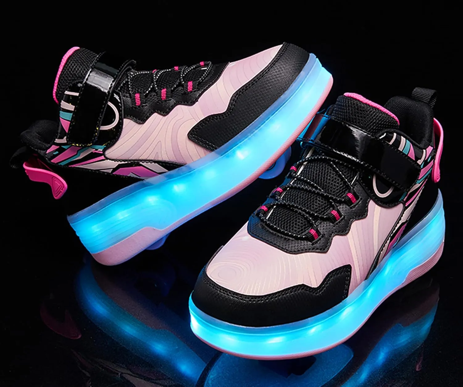 LED Roller Skates Shoes 4 Wheel Skating for Kids 5-15 Years -12 Light Modes Boys Girls Light Up Sneakers for Birthday