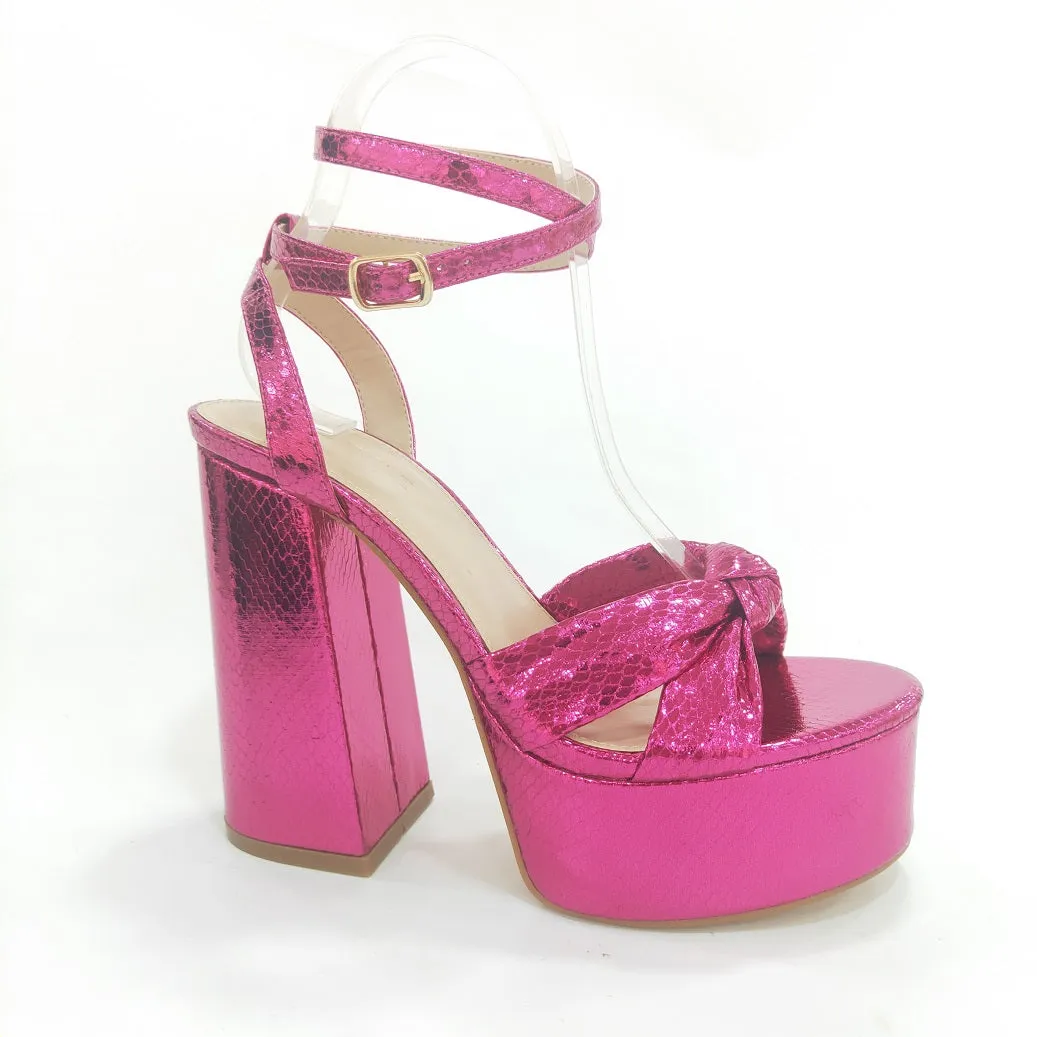 LISBON1 PLATFORM BLOCK HEEL CROSSOVER KNOTTED STRAP SANDAL
