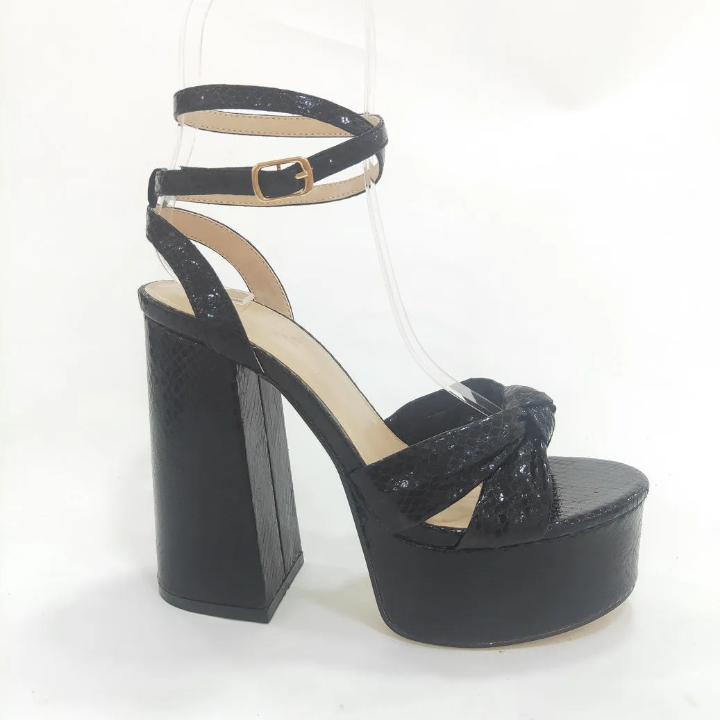 LISBON1 PLATFORM BLOCK HEEL CROSSOVER KNOTTED STRAP SANDAL