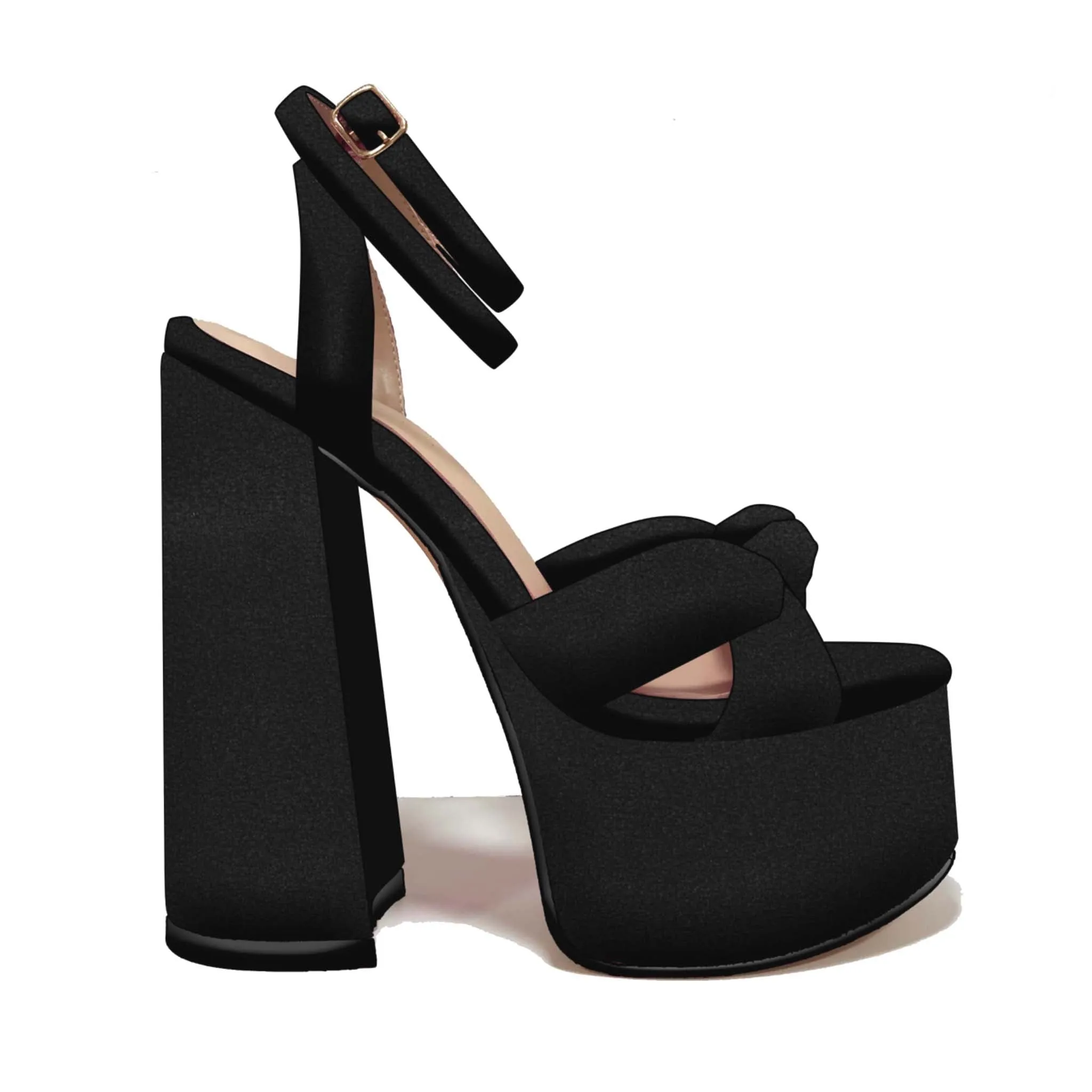 LISBON1 PLATFORM BLOCK HEEL CROSSOVER KNOTTED STRAP SANDAL