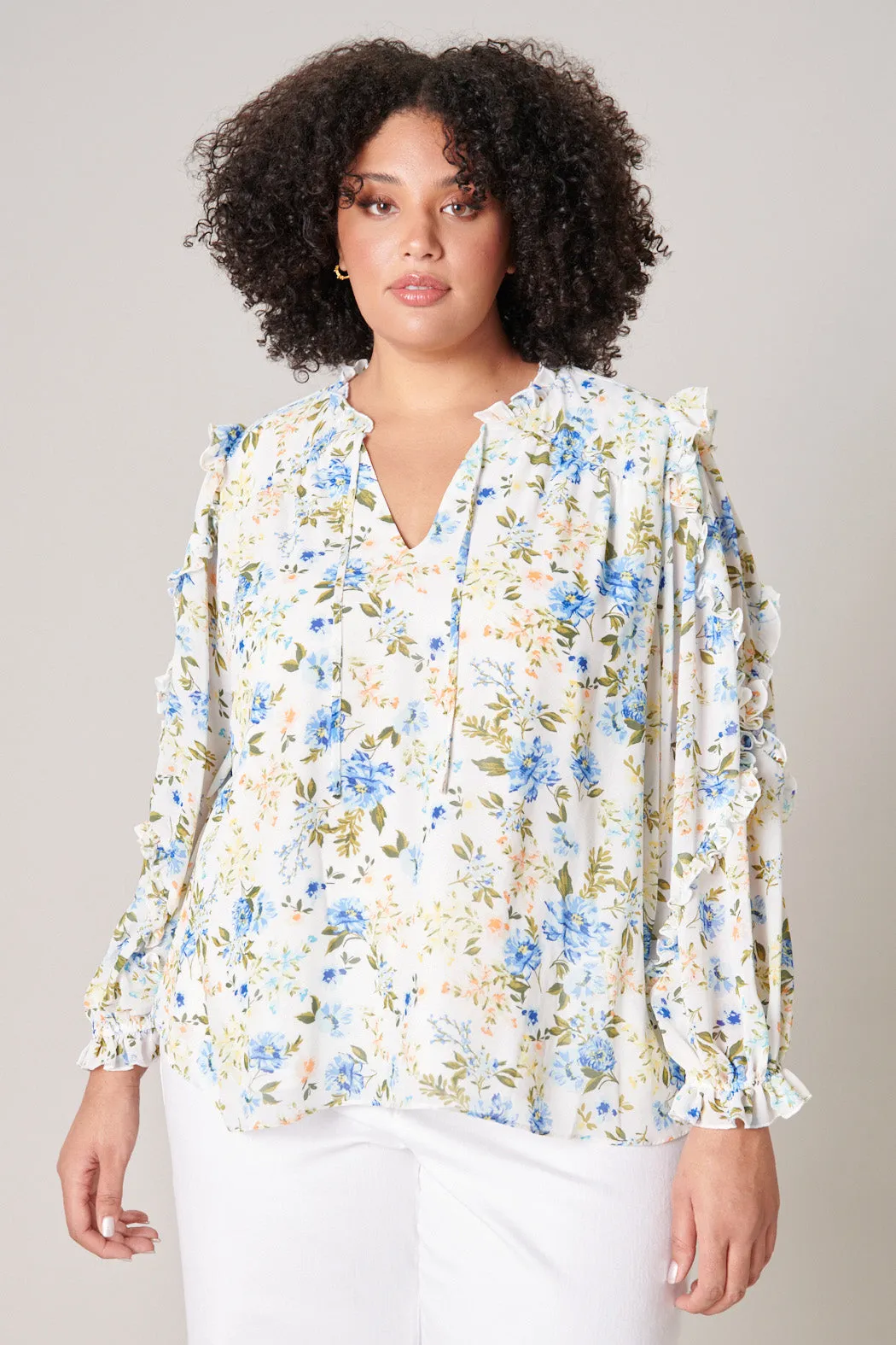 Luz Floral Raj Ruffle Balloon Sleeve Blouse Curve