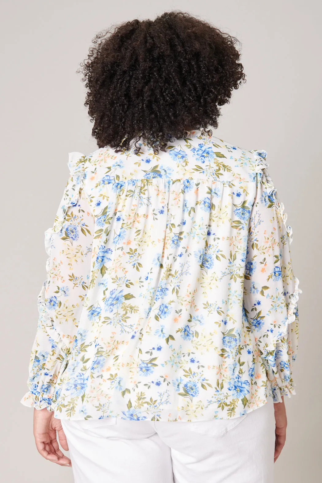 Luz Floral Raj Ruffle Balloon Sleeve Blouse Curve