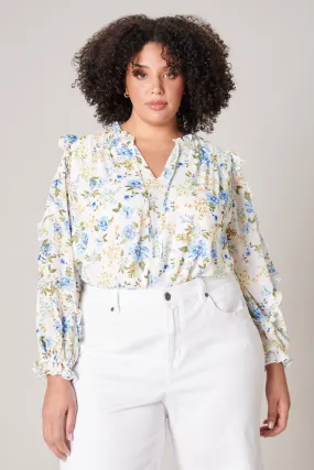 Luz Floral Raj Ruffle Balloon Sleeve Blouse Curve