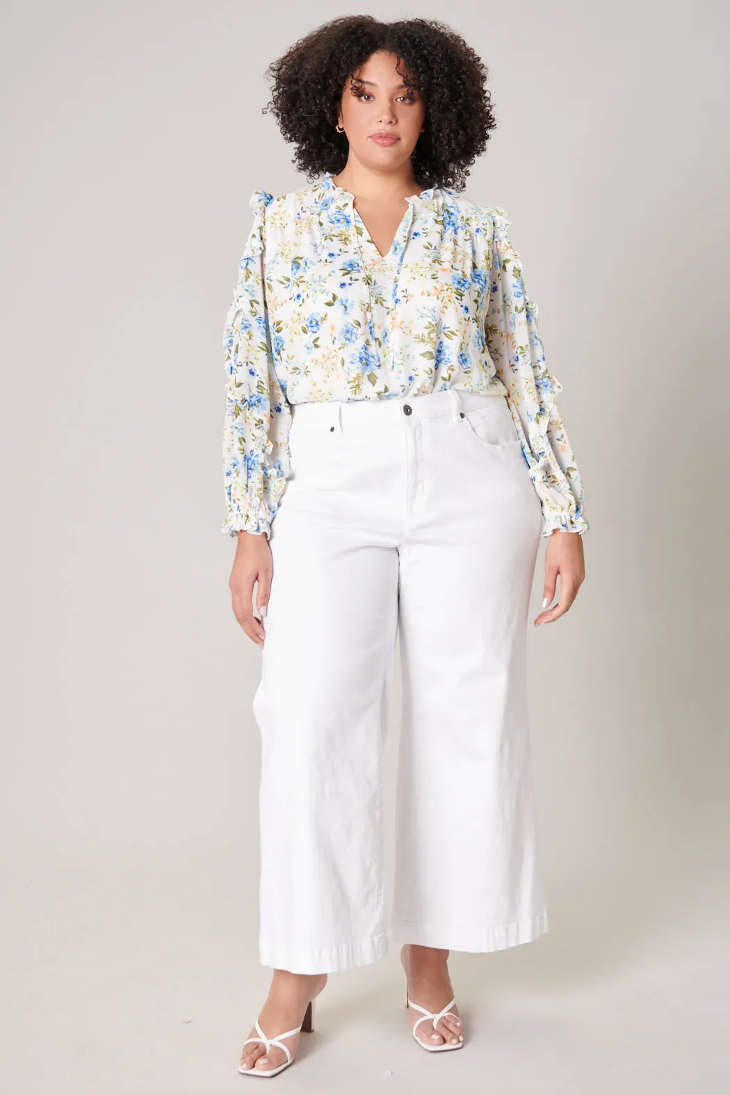 Luz Floral Raj Ruffle Balloon Sleeve Blouse Curve
