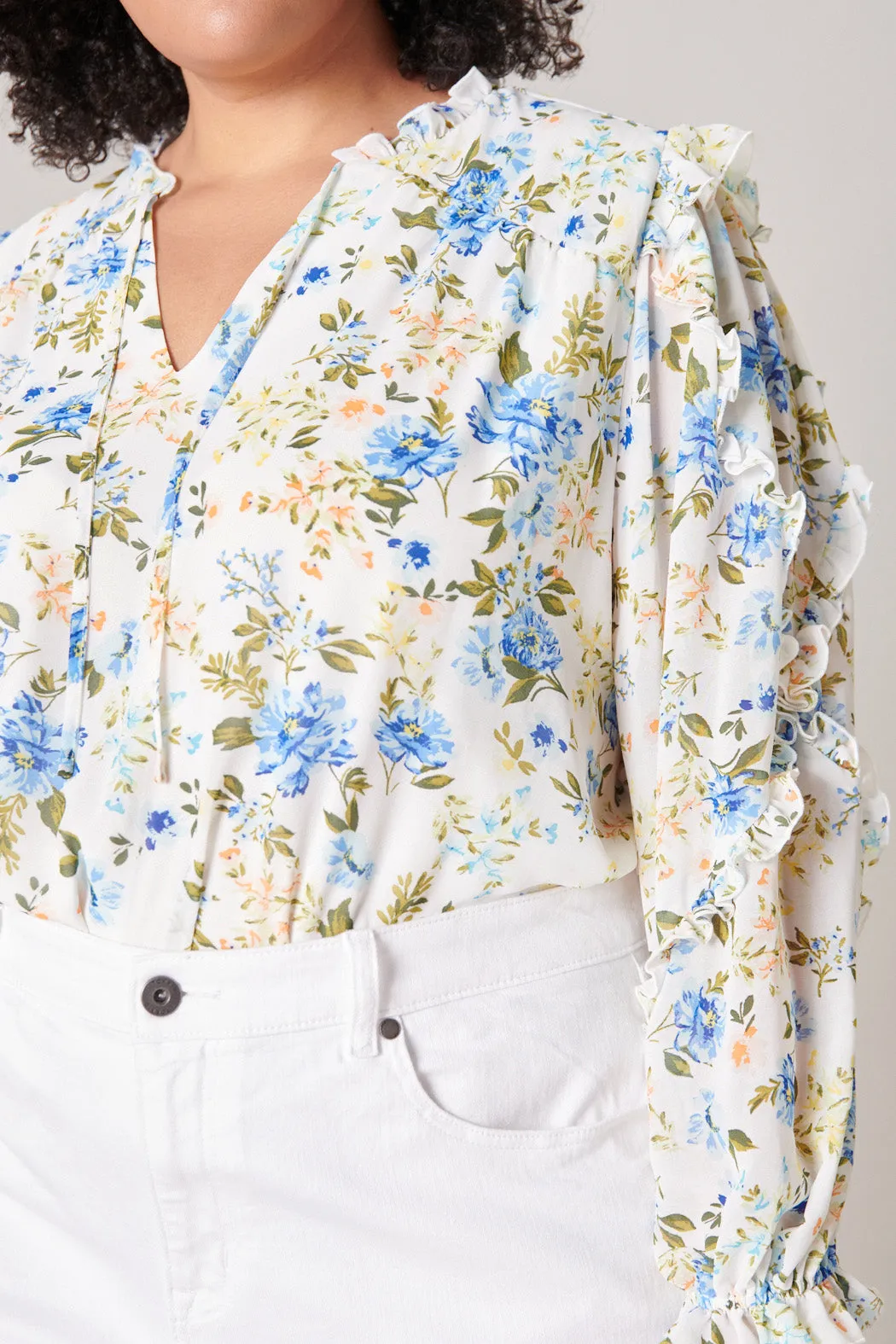 Luz Floral Raj Ruffle Balloon Sleeve Blouse Curve