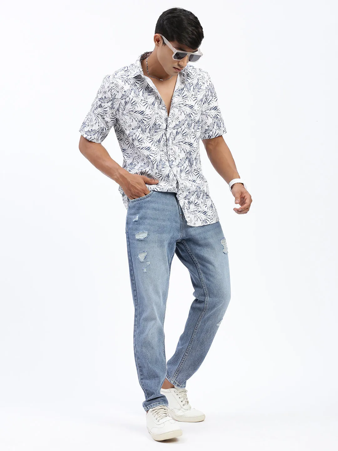 Men Blue Regular Fit Cropped Jeans
