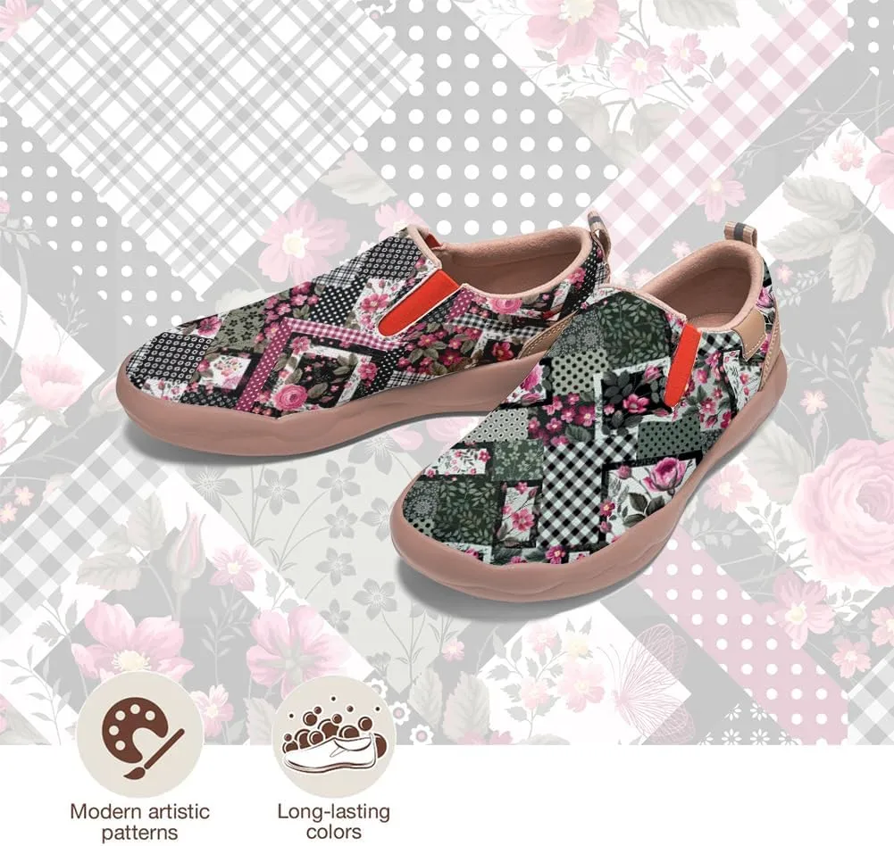 Men's Casual Slip-on Loafers Art Painted Lightweight Comfortable Sneakers Walking Travel Shoes Patchwork Floral Plants Pattern