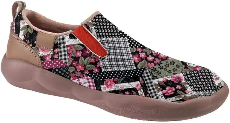 Men's Casual Slip-on Loafers Art Painted Lightweight Comfortable Sneakers Walking Travel Shoes Patchwork Floral Plants Pattern