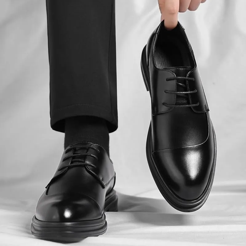 Mens Derby Shoes Casual Breathable Wedding Patent Leather Slip-on Dress Shoes