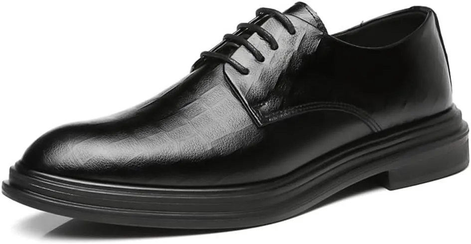 Mens Dress Shoes Fashion Pointed Toe Breathable Classic Round Toe Shiny Checkered Comfortable Dress Loafers