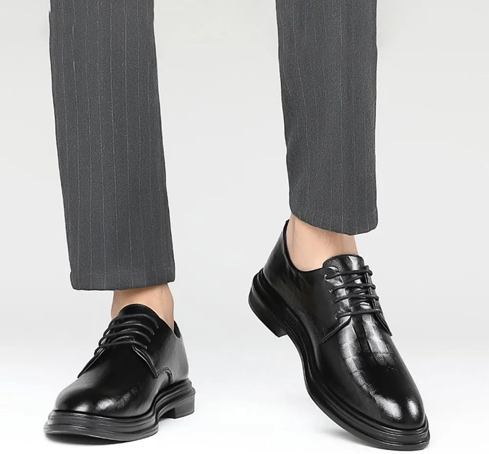 Mens Dress Shoes Fashion Pointed Toe Breathable Classic Round Toe Shiny Checkered Comfortable Dress Loafers