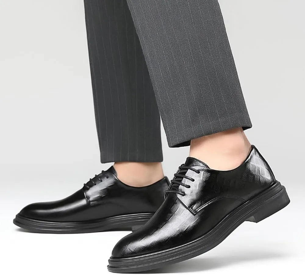 Mens Dress Shoes Fashion Pointed Toe Breathable Classic Round Toe Shiny Checkered Comfortable Dress Loafers